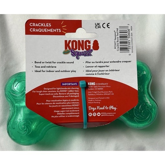 KONG Squeezz Bone Crackle Dog Toy Green Interactive Chew Toss Retrieve Play 6.5" - Picture 2 of 4
